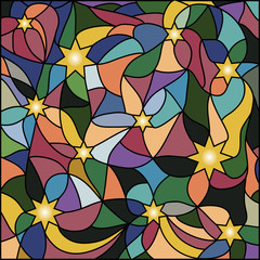 Multicolored stained-glass window, stars for your design.