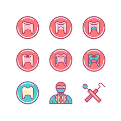 Dental sings set. Thin line art icons. Flat style illustrations.