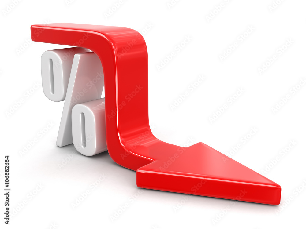 Poster percent symbol with arrow down. (clipping path included)