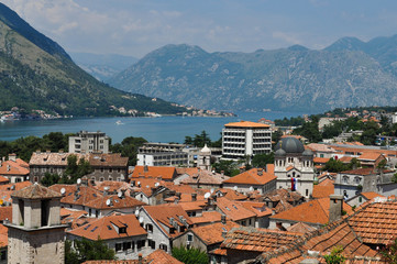 Naklejka na ściany i meble Kotor city from a height. Kotor bay, Montenegro
