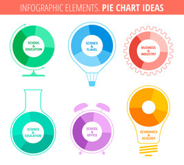 Flat thin line infographic template. Pie chart ideas. Concept vector elements for science, school, travel, industrial, office and business infographics.