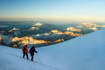 Climbers on Mount Elbrus slope