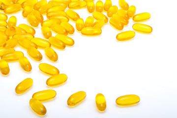 Fish oil capsules on on white background