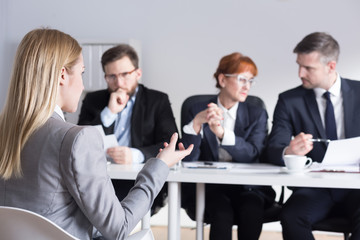 Woman applying for a job in big corporation
