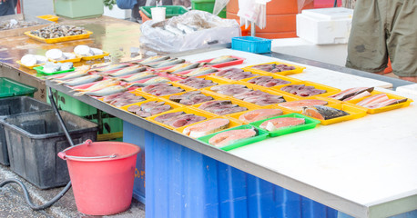 Variety of fish in a market