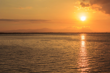 Naklejka premium landscape of sea and beautiful sky with a sunset ; Songkhla Thailand