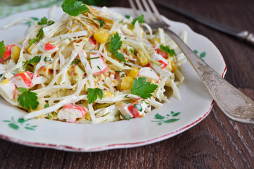 salad with corn, cabbage and mustard sauce