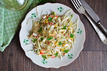 salad with corn, cabbage and mustard sauce