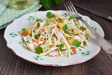 salad with corn, cabbage and mustard sauce