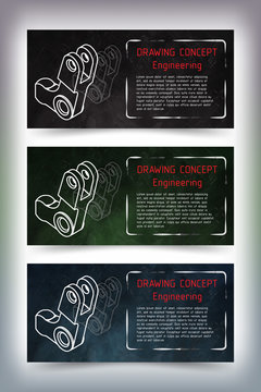 Mechanical engineering drawings on blackboard.