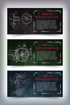 Mechanical engineering drawings on blackboard