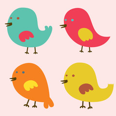 Set of Lovely Birds Vector Illustration.