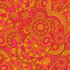 Doodle colorful abstract hand drawn mandala ethnic vector  background. Wavy zentangle style seamless pattern.