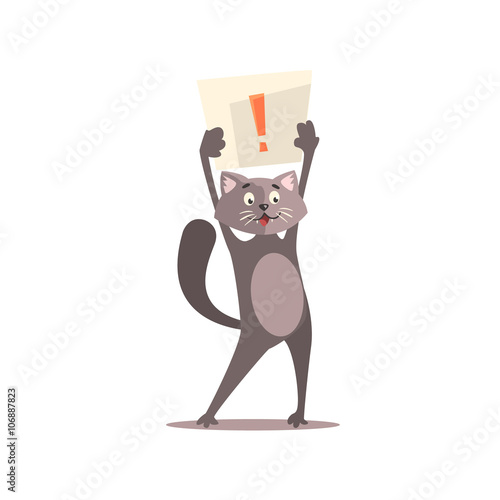 "Cat Holding Paper With Exclamation Point" Imagens e vetores de stock