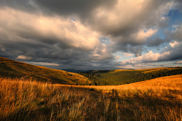 Clouds over mountain valley