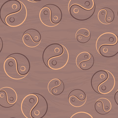 Seamless pattern with vignette Yin Yang symbol