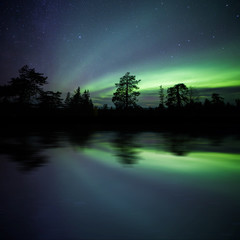 A beautiful green and red aurora dancing