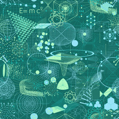 Science symbols and elements wallpaper seamless pattern