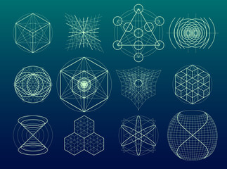 Sacred geometry symbols and elements set.
