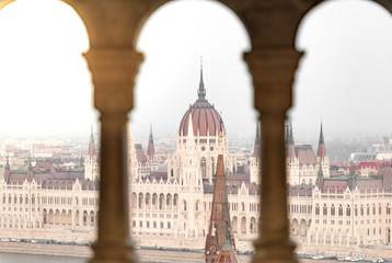 Fototapeta na wymiar View on parliament building in Budapest, Hungary.