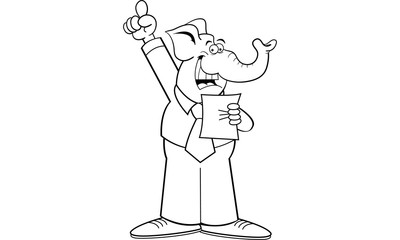 Black and white illustration of an elephant giving a speech.