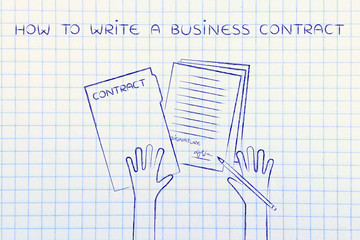hands with pen and signed docs, how to write a business contract