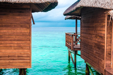 Fototapeta premium Water bungalows in the Indian Ocean. Maledives.