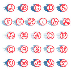 Alphabet letters in circle with speed line.