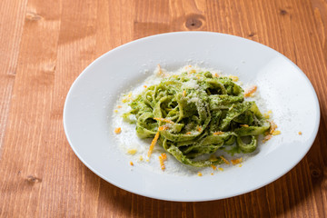 tagliatelle dish on white plate