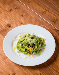 tagliatelle dish on white plate