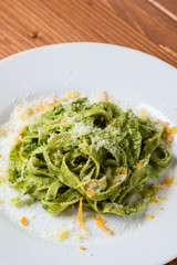 tagliatelle dish on white plate