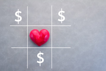 Love is a winning game concept with drawing game with heart and