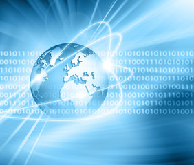 Best Internet Concept of global business. Globe, glowing lines on technological background. Electronics, Wi-Fi, rays, symbols Internet, television, mobile and satellite communications