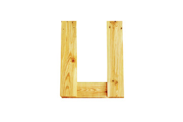 U, One letter of wooden alphabet isolated on white