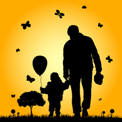 child in nature illustration with father