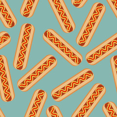 Seamless schematically pictured hotdogs pattern.