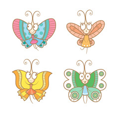 Cartoon butterfly set. Cute butterflys collection. Children's illustration. Vector image.