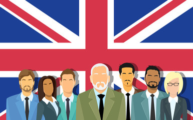 Senior Businessmen Group of Business People Team Over Great Britain English Flag 