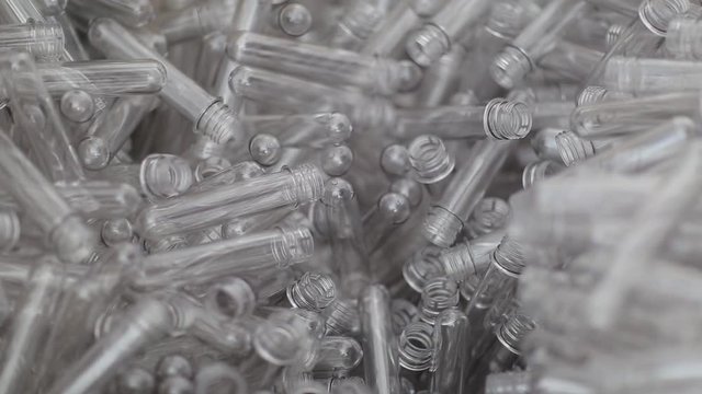The production line of mineral water and carbonated drinks. Plastic packaging