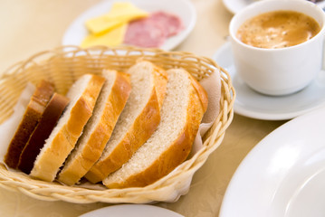 Obraz na płótnie Canvas breakfast with coffee on the table in cafe