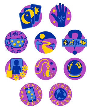Ten Psychic Fortune Teller icons - purple and blue