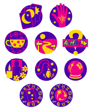 Ten Psychic Fortune Teller icons - pink and purple
