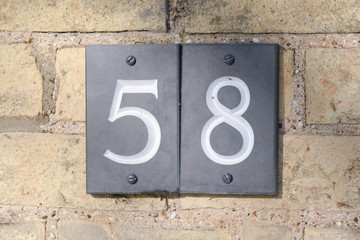 House number 58 sign