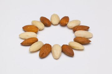Almond nuts on the white table