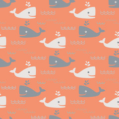 Whales and waves - seamless pattern