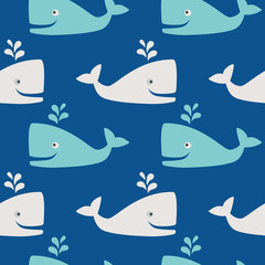 Whales in the sea- seamless pattern