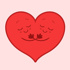 Two parts of a heart hugging one another. Vector illustration