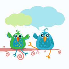 Two Birds Chat Communication Sitting on Branch