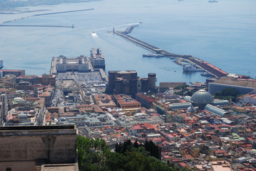 Veduta del porto di Napoli e sul Vesuvio, Napoli
