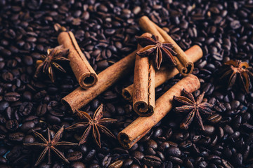 Cinnamon, aniseed and coffee beans